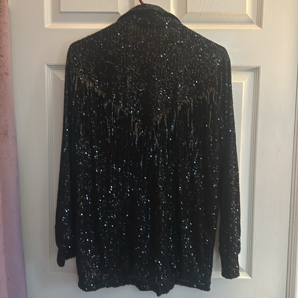 BUCKLE Blue B collection MEDIUM Sequin fringe western shirt.BELT SOLD SEPARATELY - Picture 5 of 14